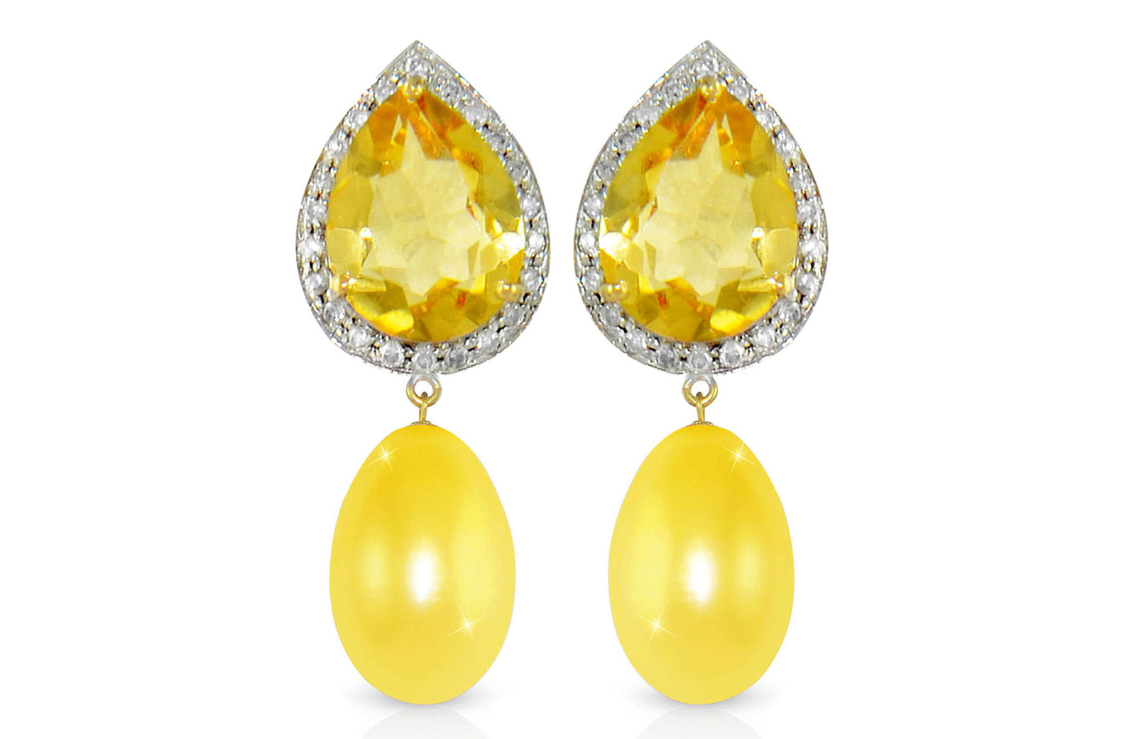 Vera Perla 18K Gold 0.24ct Diamonds, Citrine and 13mm Golden Pearl Earrings